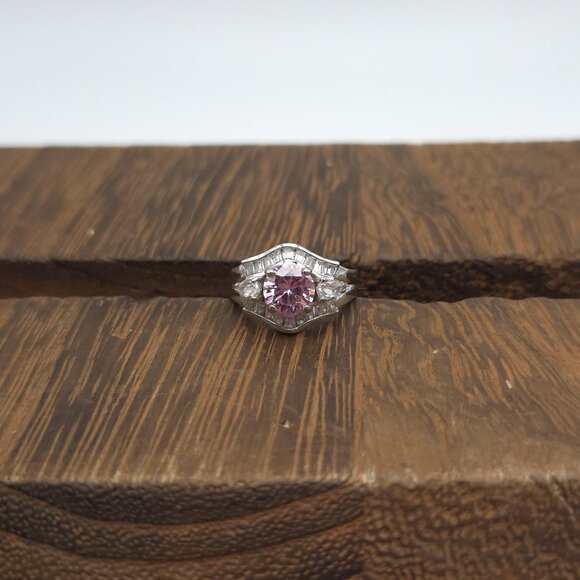 Jewelry - Size 7.5 Sterling Silver Pink And Clear Fancy Cubic Zirconia Ring A999